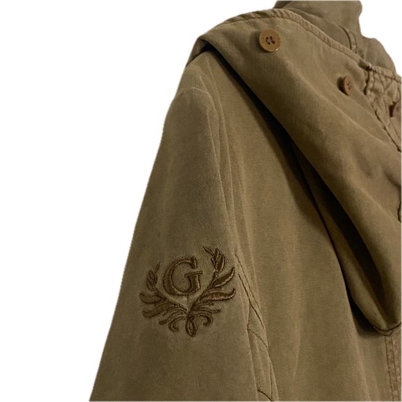 😊Guess Army Style Utility Jacket Cotton Chore Coat Zip Snap Hood Pockets Size M - Picture 10 of 16